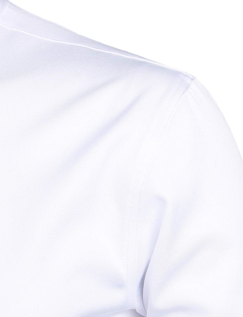 ZEROYAA Mens Hipster Solid Slim Fit Long Sleeve Mandarin Collar Dress Shirts ZLCL08 White Black Medium - Image 4